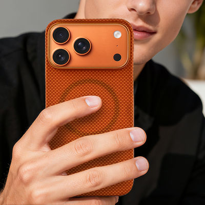 Premium Aramid Carbon Fiber Mobile Cover with Metal Frame for iPhone 17 Pro Max